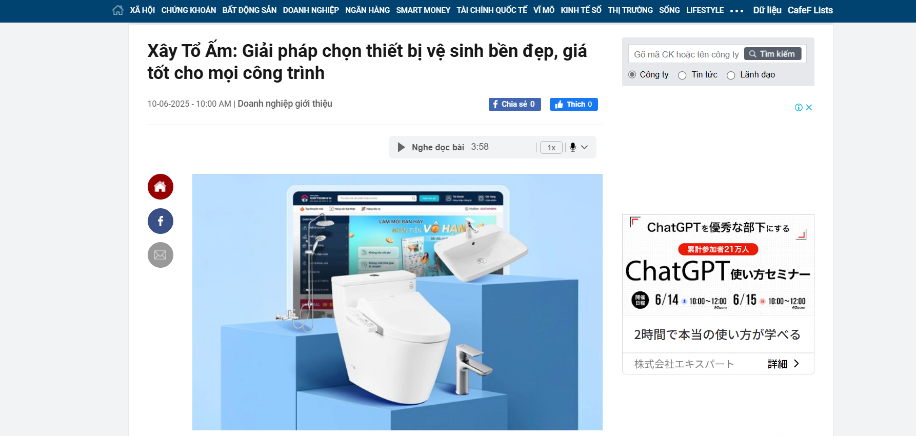 [CafeF] Xây Tổ Ấm: Giải pháp chọn thiết bị vệ sinh bền đẹp, giá tốt cho mọi công trình