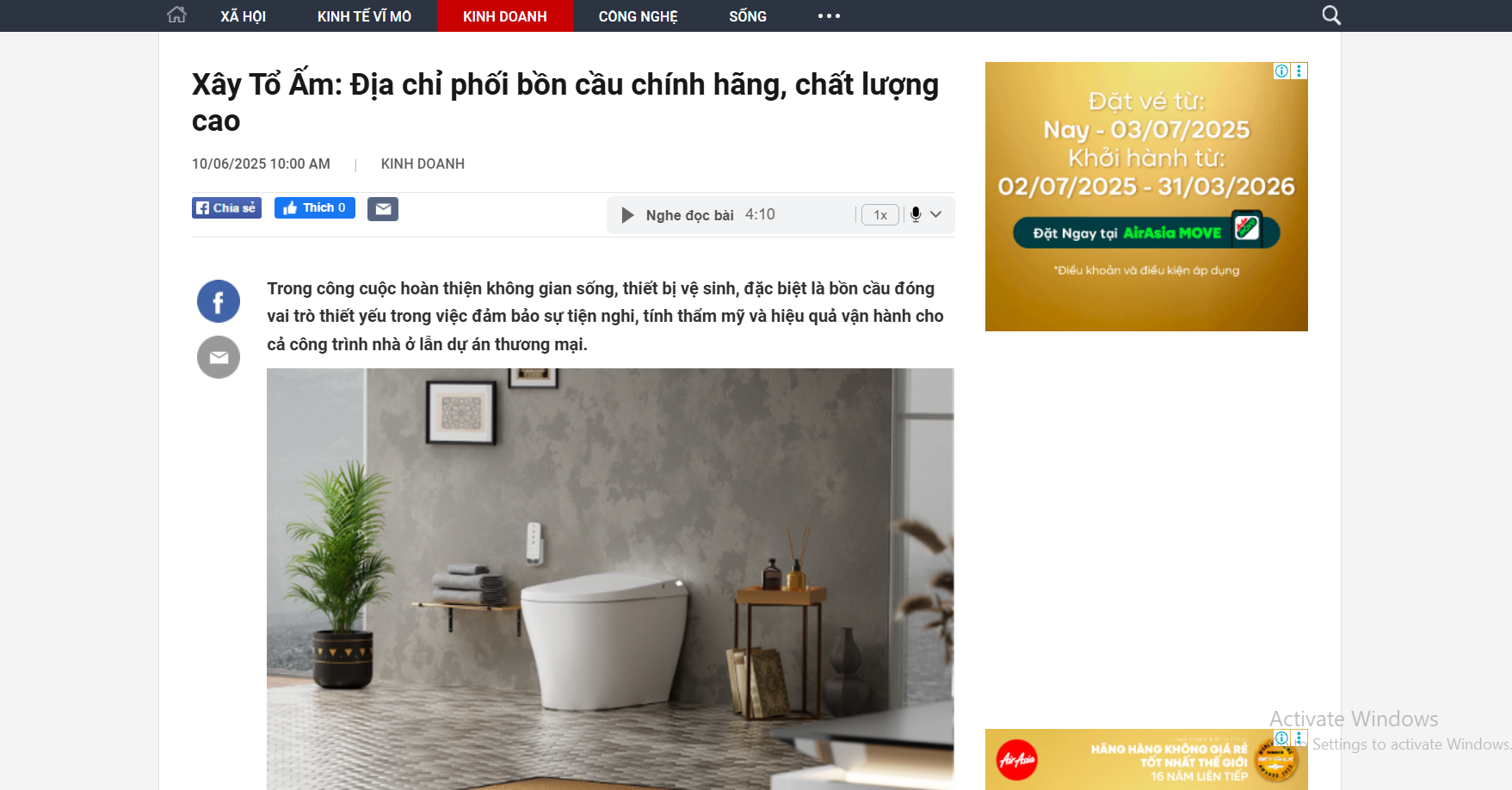 [Cafebiz] Xây Tổ Ấm: Địa chỉ phối bồn cầu chính hãng, chất lượng cao