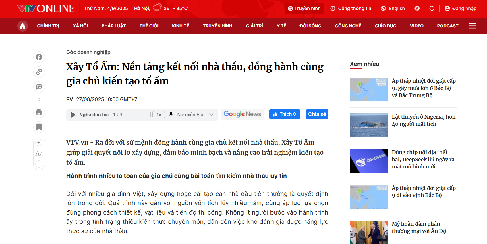 [VTV] Xây Tổ Ấm: Nền tảng kết nối nhà thầu, đồng hành cùng gia chủ kiến tạo tổ ấm