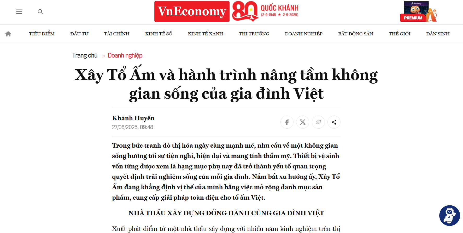 [VnEconomy] Xây Tổ Ấm và hành trình nâng tầm không gian sống của gia đình Việt