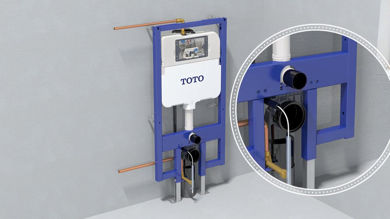 Két nước được lắp âm tường, giữ vai trò chịu lực và đảm bảo hoạt động của bồn cầu