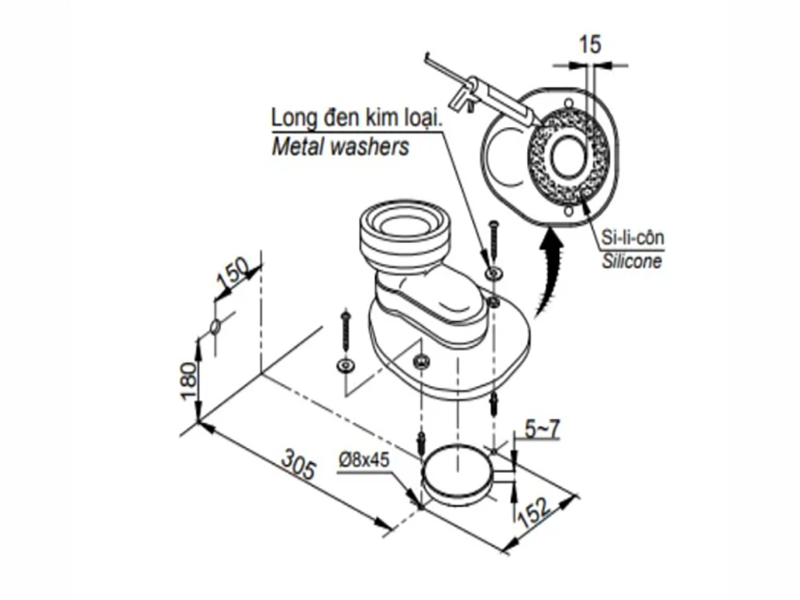 Xác định ống cấp nước và ống xả và tiến hành cố định trên 