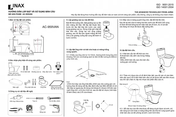 Giấy hướng dẫn sử dụng bồn cầu 1 khối