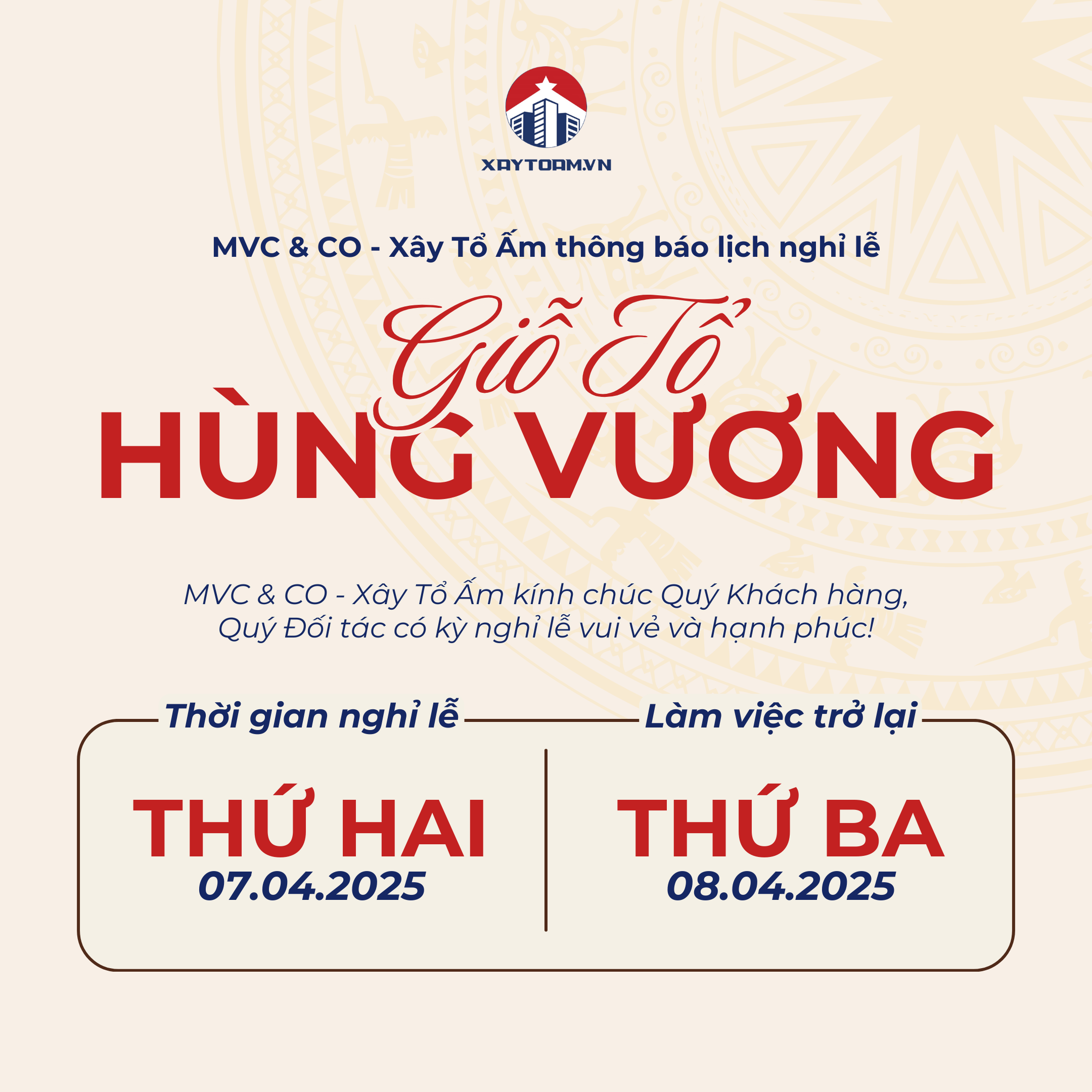 Thông báo lịch nghỉ lễ Giỗ Tổ Hùng Vương 2025