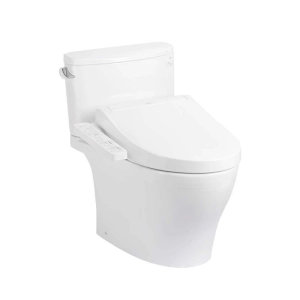 Bồn cầu Toto Washlet CS767CRW17 hai khối màu trắng tích hợp nắp rửa điện tử và gạt xả bên cạnh
