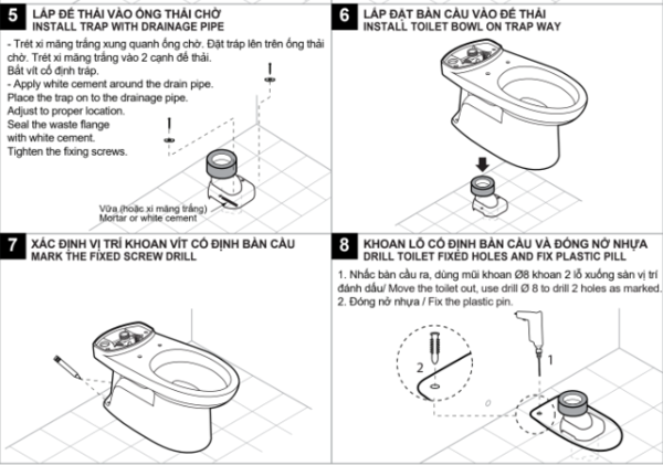 Cách lắp bồn cầu American Standard 2 khối bước lắp đặt bàn cầu vào đế thải