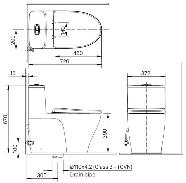 Bản vẽ kích thước bồn cầu INAX 1 