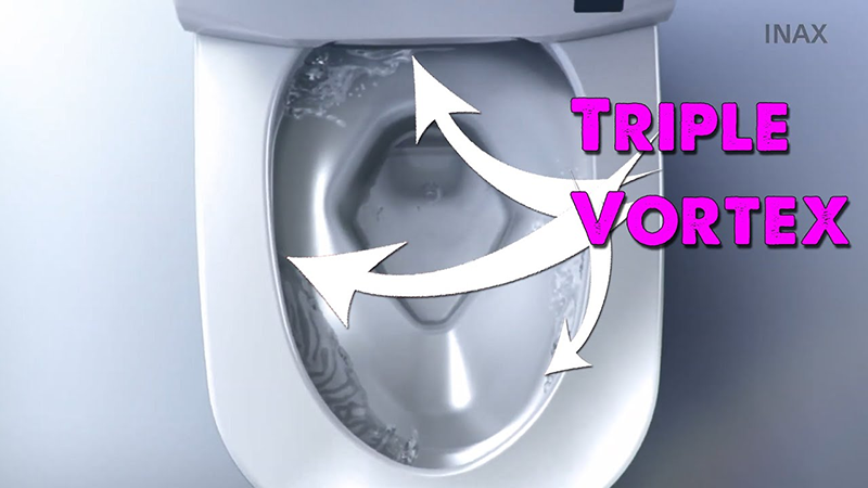 Công nghệ xả ba xoáy tạo ra ba dòng nước xoáy mạnh mẽ, cuốn trôi mọi vết bẩn và cặn bám