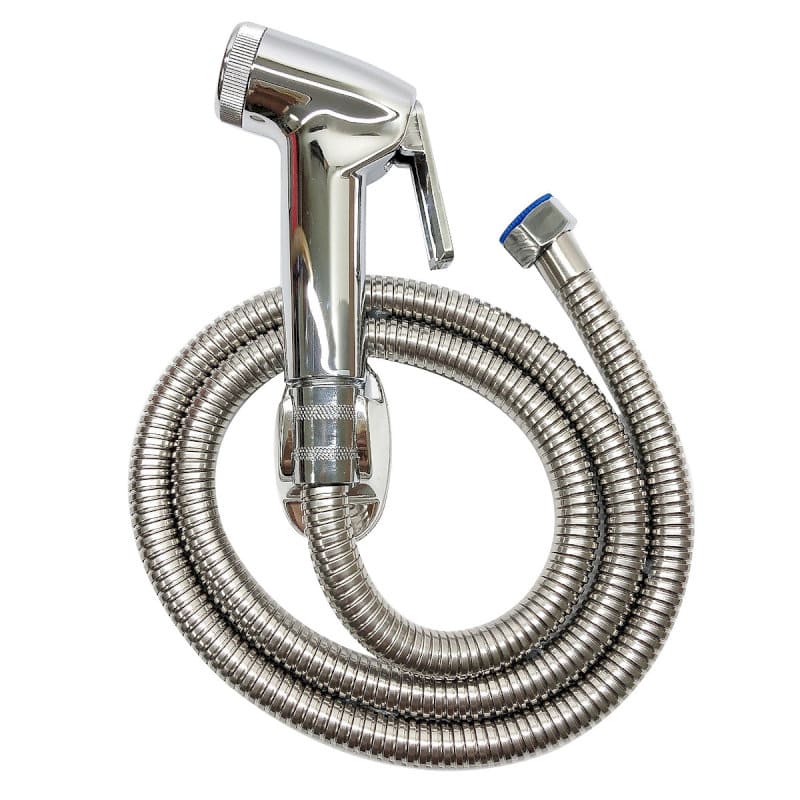 Vòi xịt vệ sinh bằng inox kèm dây xoắn kim loại và đầu nối tiện lắp đặt trong toilet