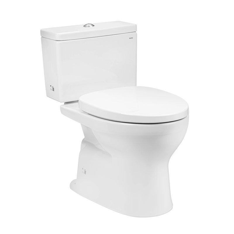 Bồn cầu TOTO hiện đại loại bồn cầu hai khối màu trắng sứ thanh lịch trên nền trắng.