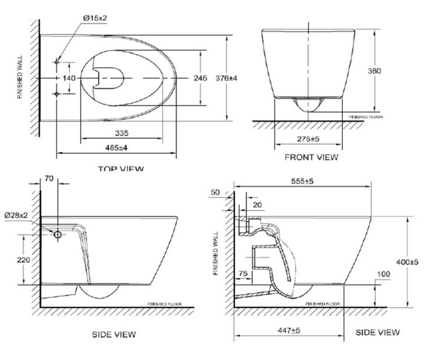 Bàn vẽ kỹ thuật của bồn cầu treo American Standard