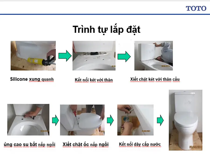 Lắp đặt ống cấp nước và nắp bàn cầu cùng 