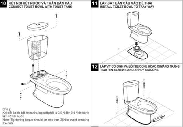 Cách kết nối két nước và thân bàn cầu 