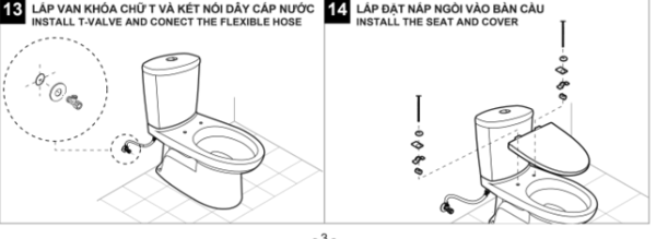 Cách lắp đặt van khóa chữ T và lắp nắp bàn cầu 