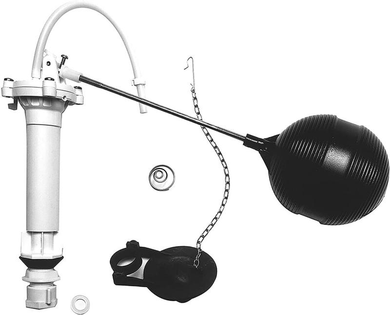 Các bộ phận bên trong két nước gồm phao bồn cầu, ống nạp lại, xích nâng, bóng bể,...