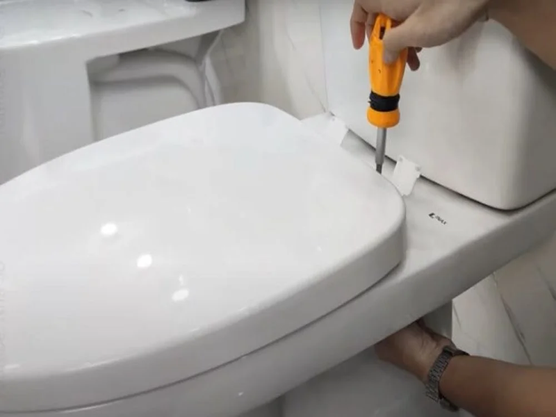 Trước tiên, bạn cần tiến hành tháo nắp bồn cầu cũ