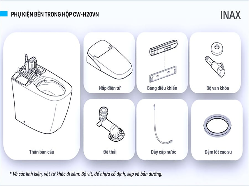 Phụ kiện thường có trong bộ sản phẩm của bồn cầu thông minh