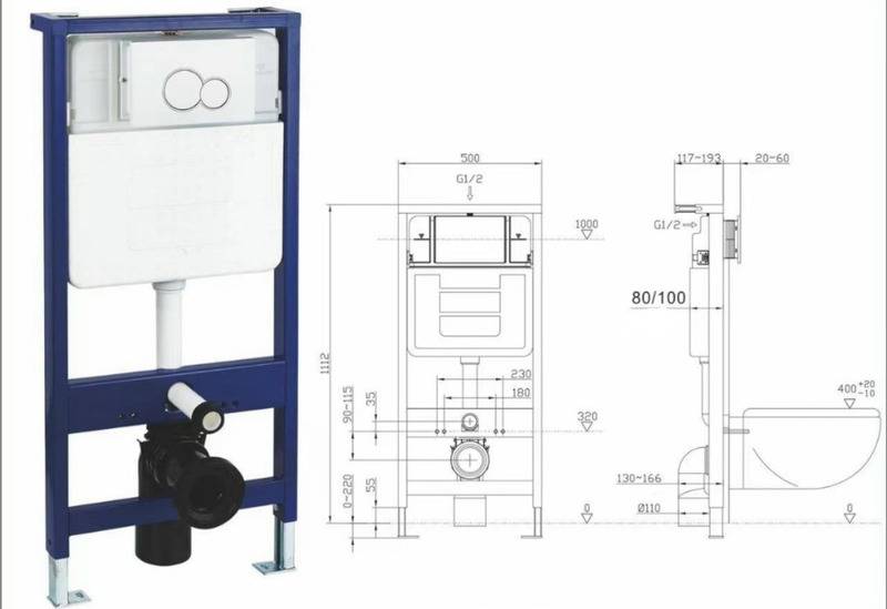 Sơ đồ cấu tạo của bồn cầu treo tường