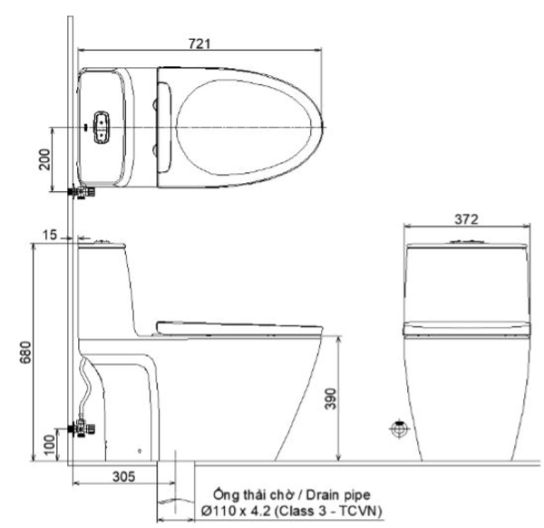 Bản vẽ kích thước bồn cầu thông minh  INAX