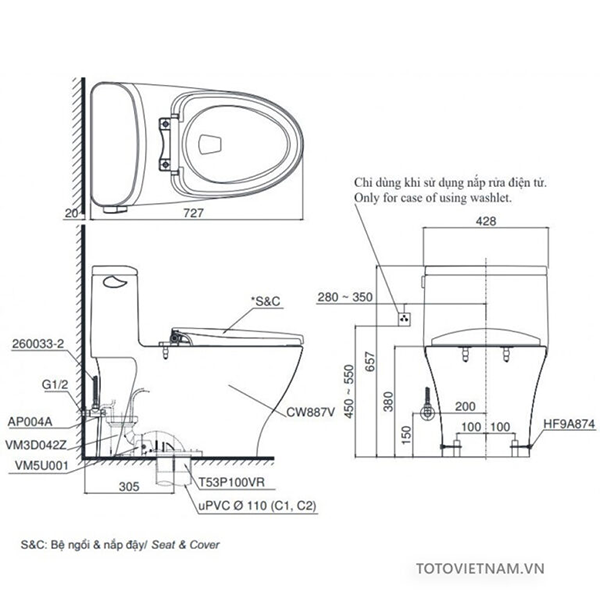 Bản vẽ kỹ thuật bồn cầu MS887RT3