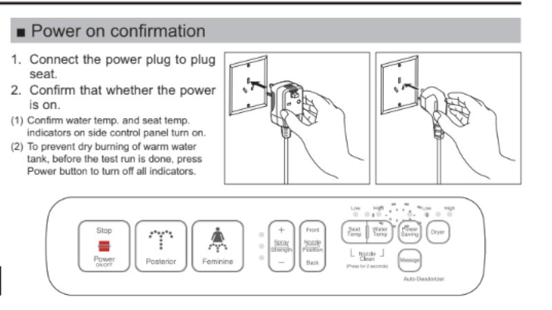 Cắm phích điện vào ổ, kiểm tra đèn báo nhiệt độ và nhấn nút Power để ngắt khi chưa dùng